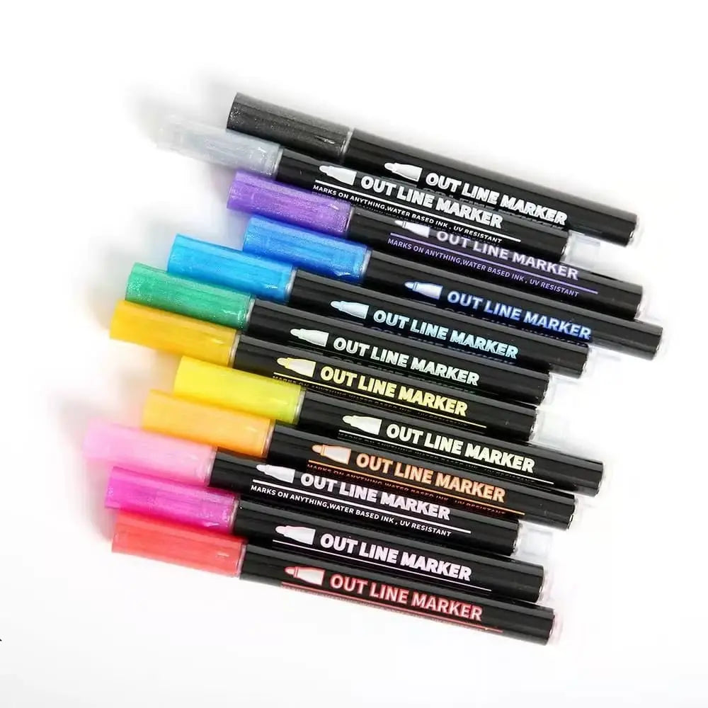 Metallic Marker Set – Works on Any Surface, 12 Colors & Permanent Ink