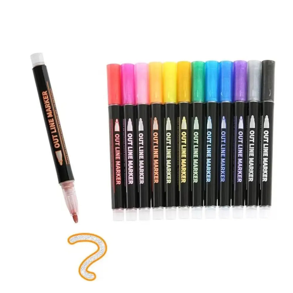 Metallic Marker Set – Works on Any Surface, 12 Colors & Permanent Ink