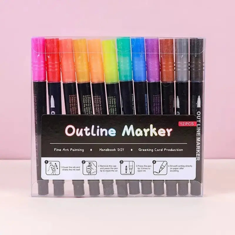 Metallic Marker Set – Works on Any Surface, 12 Colors & Permanent Ink