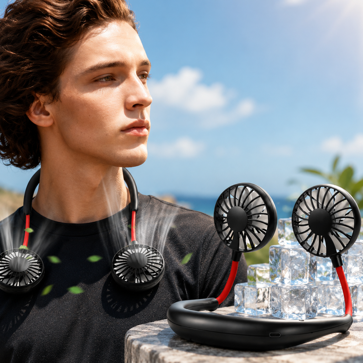 Portable Neck Fan - Hands-Free Rechargeable Cooling Device for Home & Outdoors