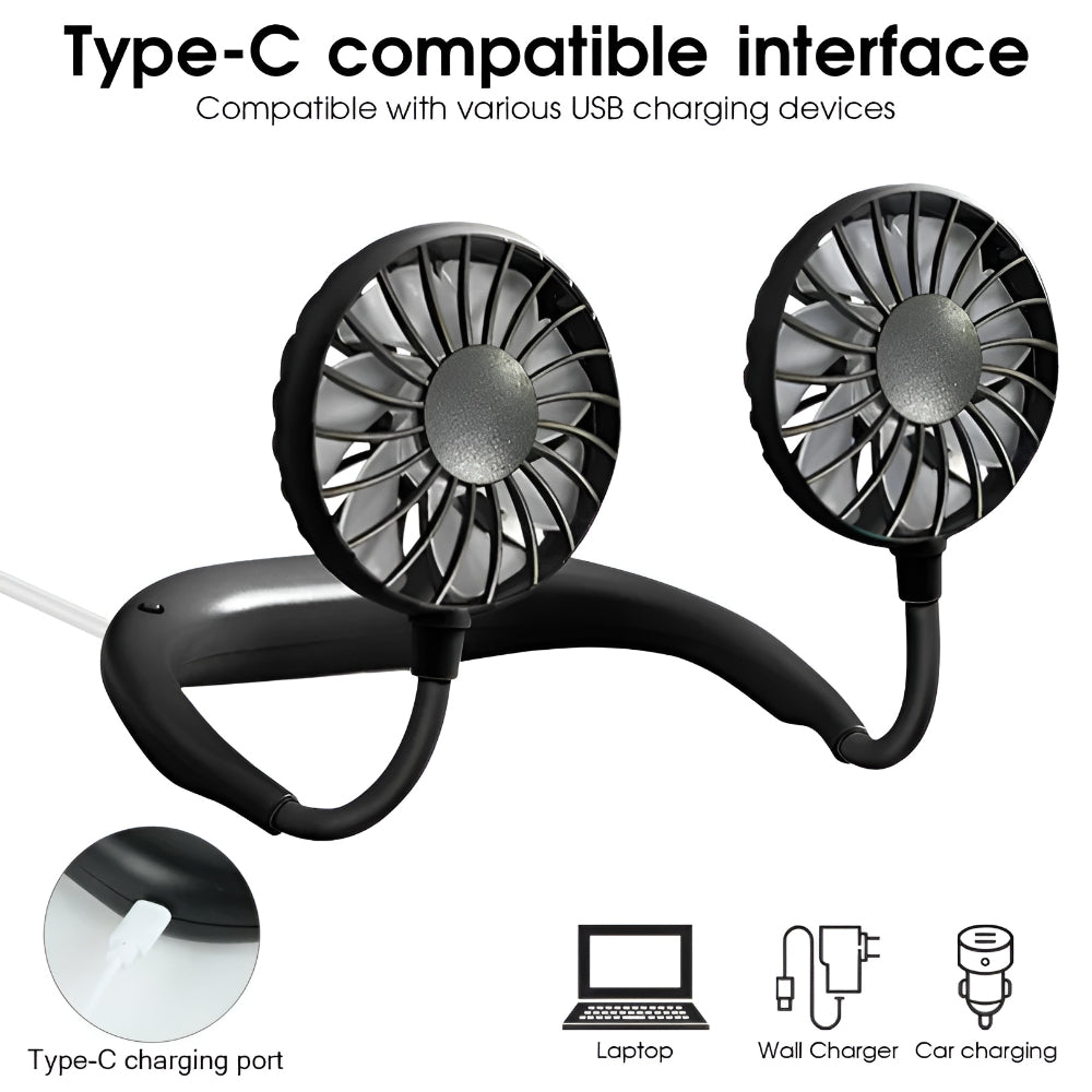 Portable Neck Fan - Hands-Free Rechargeable Cooling Device for Home & Outdoors