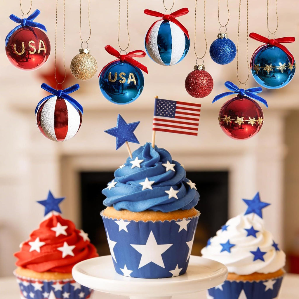 Americana Glitter Christmas Baubles Set of 12