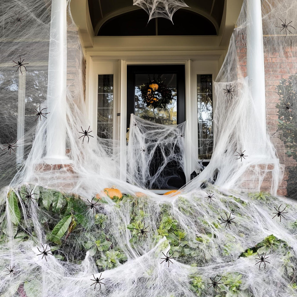 Stretchable Faux Spider Web Set with Spiders
