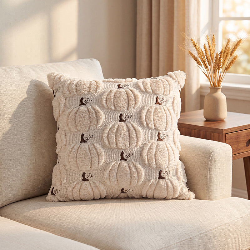 Plush Pumpkin Motif Halloween Throw Pillow - Style C