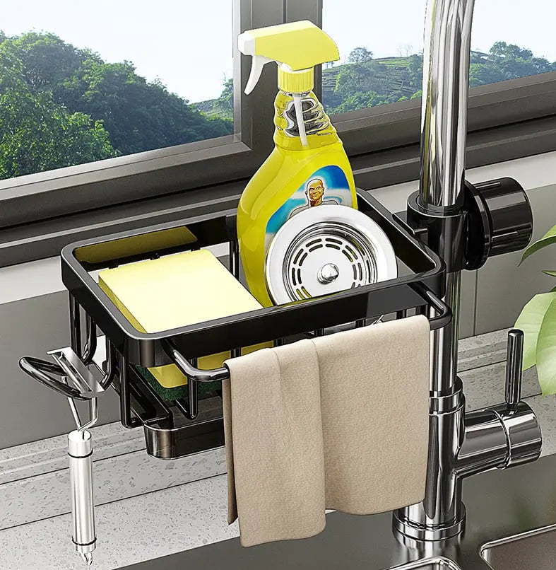 Kitchen Faucet Organizer – Rust-Resistant Aluminum, Suction Mount & Tidy