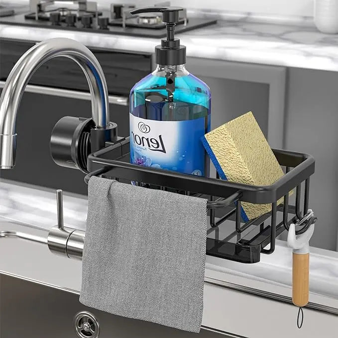 Kitchen Faucet Organizer – Rust-Resistant Aluminum, Suction Mount & Tidy