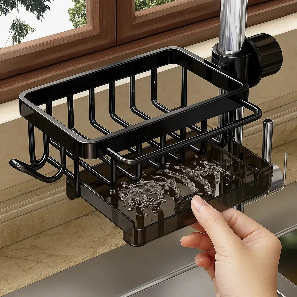 Kitchen Faucet Organizer – Rust-Resistant Aluminum, Suction Mount & Tidy