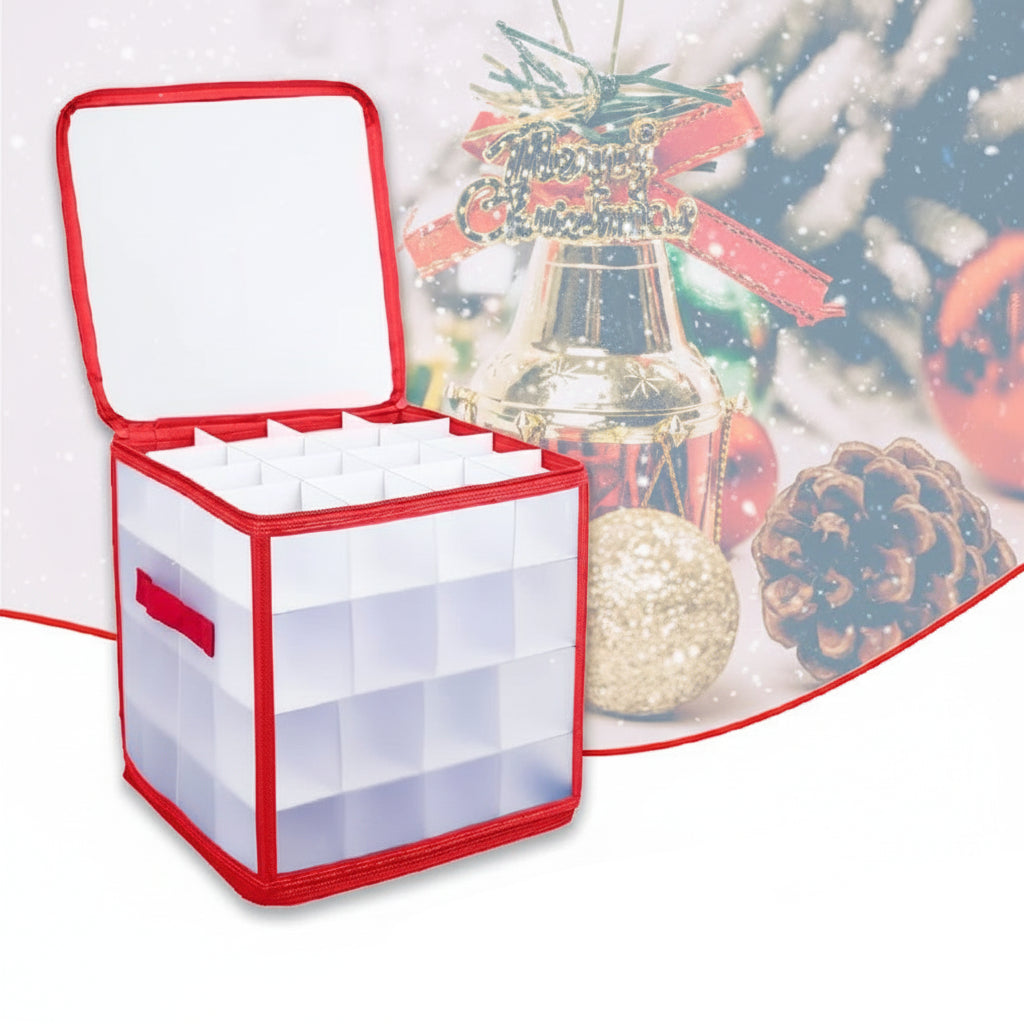 Clear Plastic Christmas Ornament Storage Box with Compartments