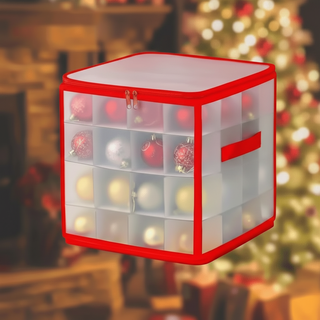 Clear Plastic Christmas Ornament Storage Box with Compartments