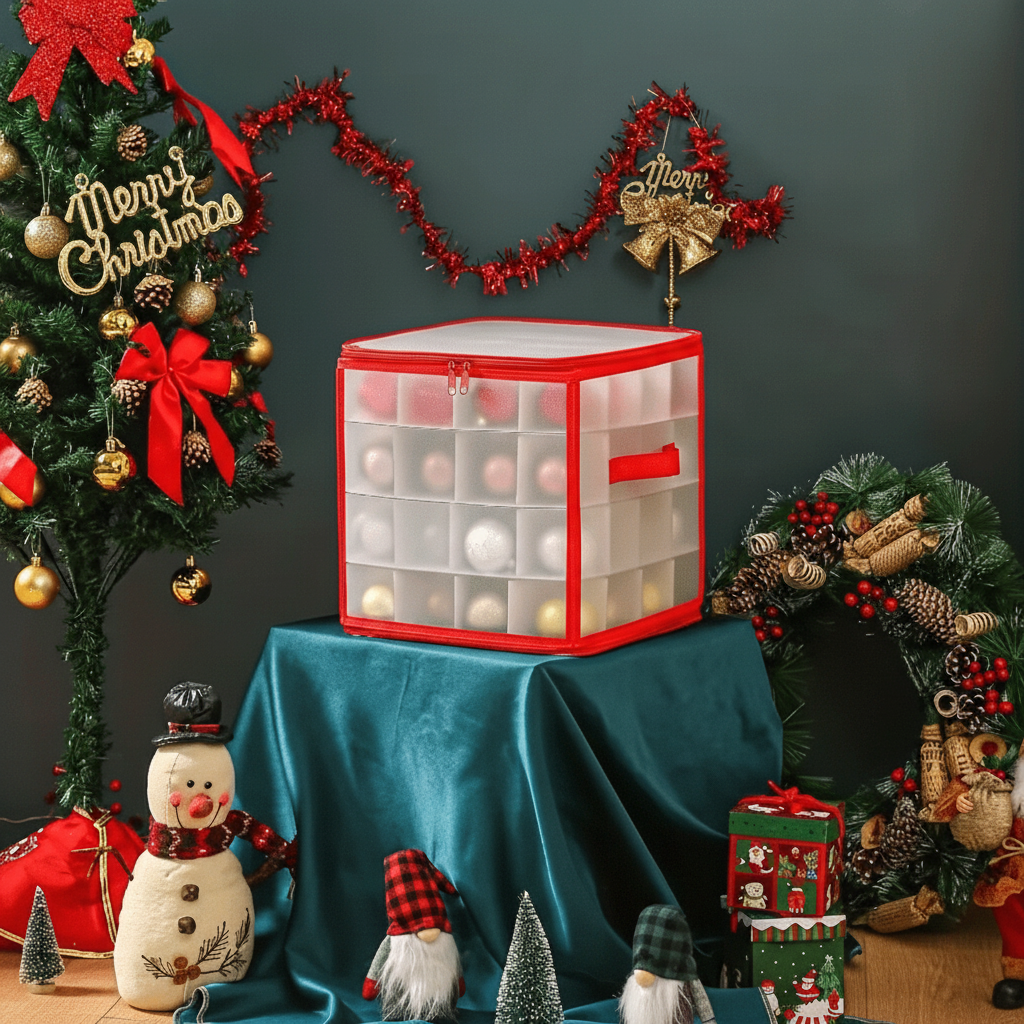 Clear Plastic Christmas Ornament Storage Box with Compartments