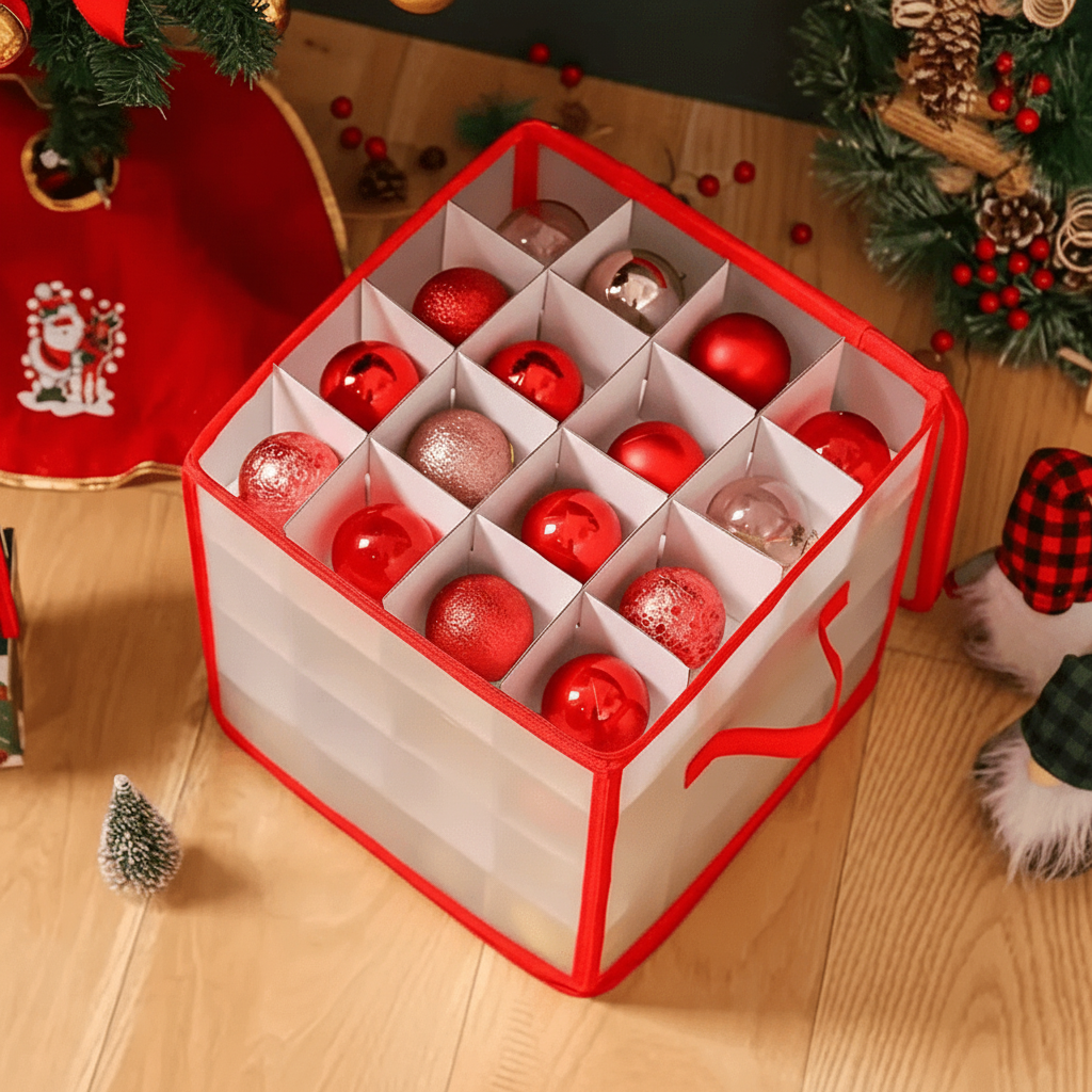 Clear Plastic Christmas Ornament Storage Box with Compartments