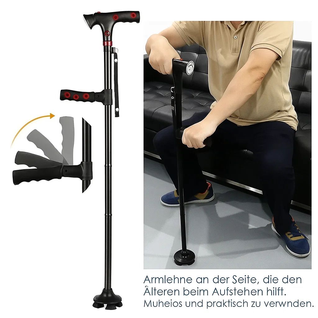 Foldable Walking Cane with LED Light – Alarm Function &amp; Adjustable