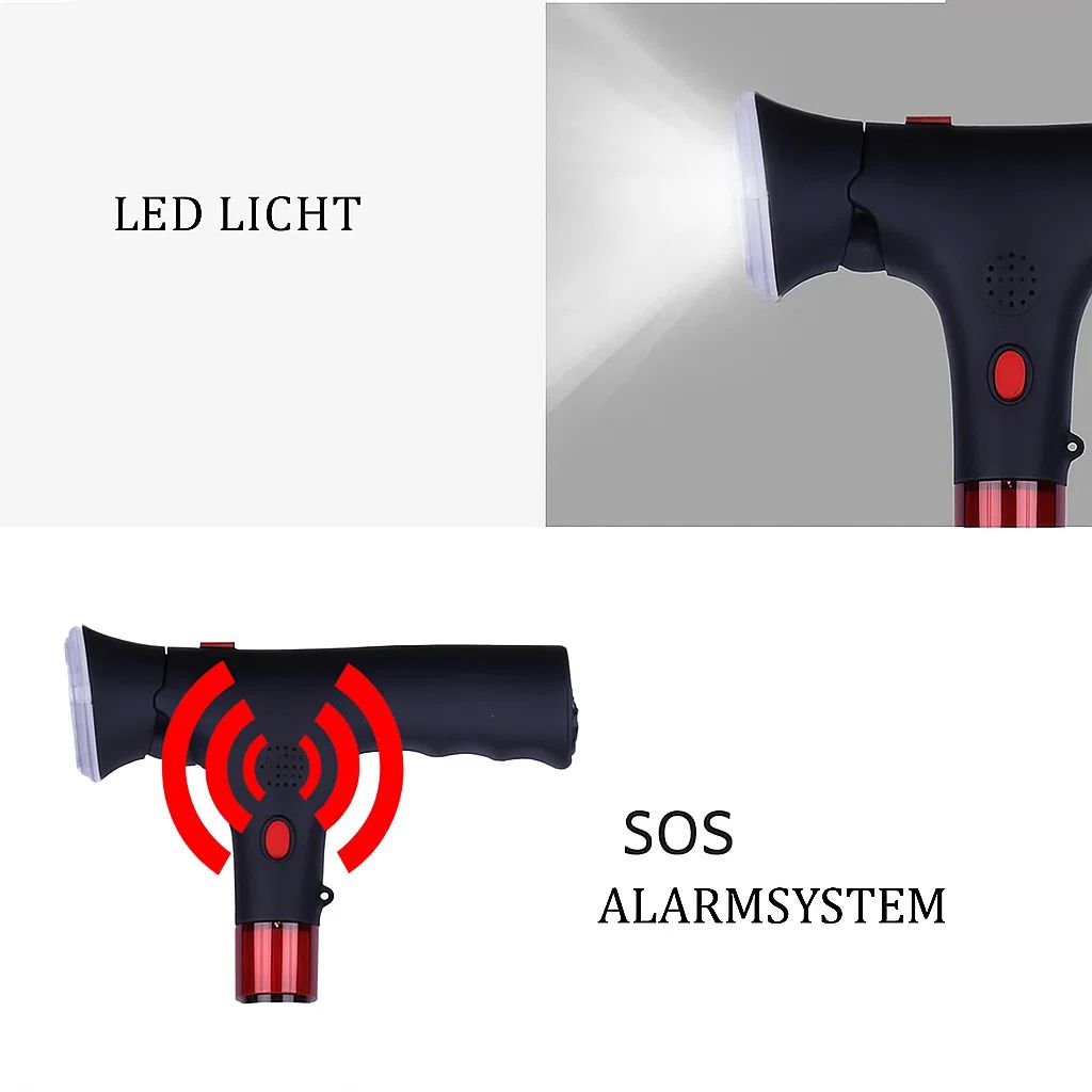 Foldable Walking Cane with LED Light – Alarm Function &amp; Adjustable