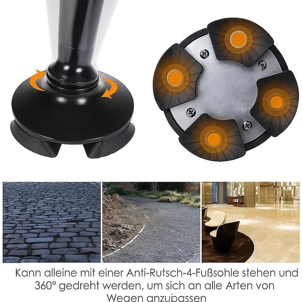 Foldable Walking Cane with LED Light – Alarm Function &amp; Adjustable