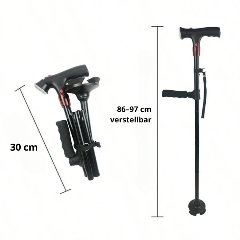 Foldable Walking Cane with LED Light – Alarm Function &amp; Adjustable