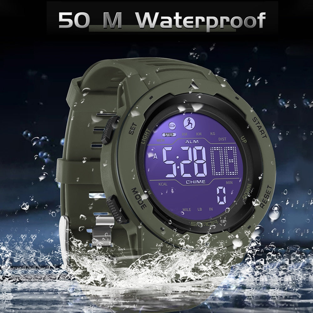 Military Pedometer Watch – Waterproof Digital Steps Distance & Outdoor