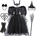 Girls' Witch Queen Halloween Costume Dress with Lace Ruffles
