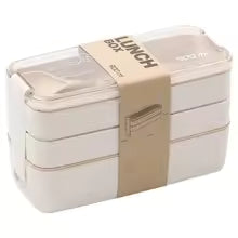 Bento Lunch Boxes – 3-Tier Wheat Straw 900ml, Leak-Proof with Utensils