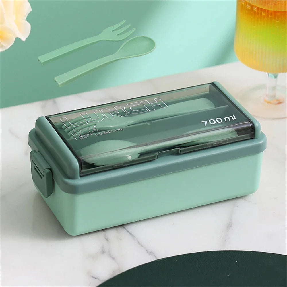 Bento Lunch Boxes – 1400ml Double Layer, Leak-Proof with Fork &amp; Spoon