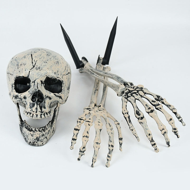 Bone-Tone Skull and Skeletal Arm Decoration Set