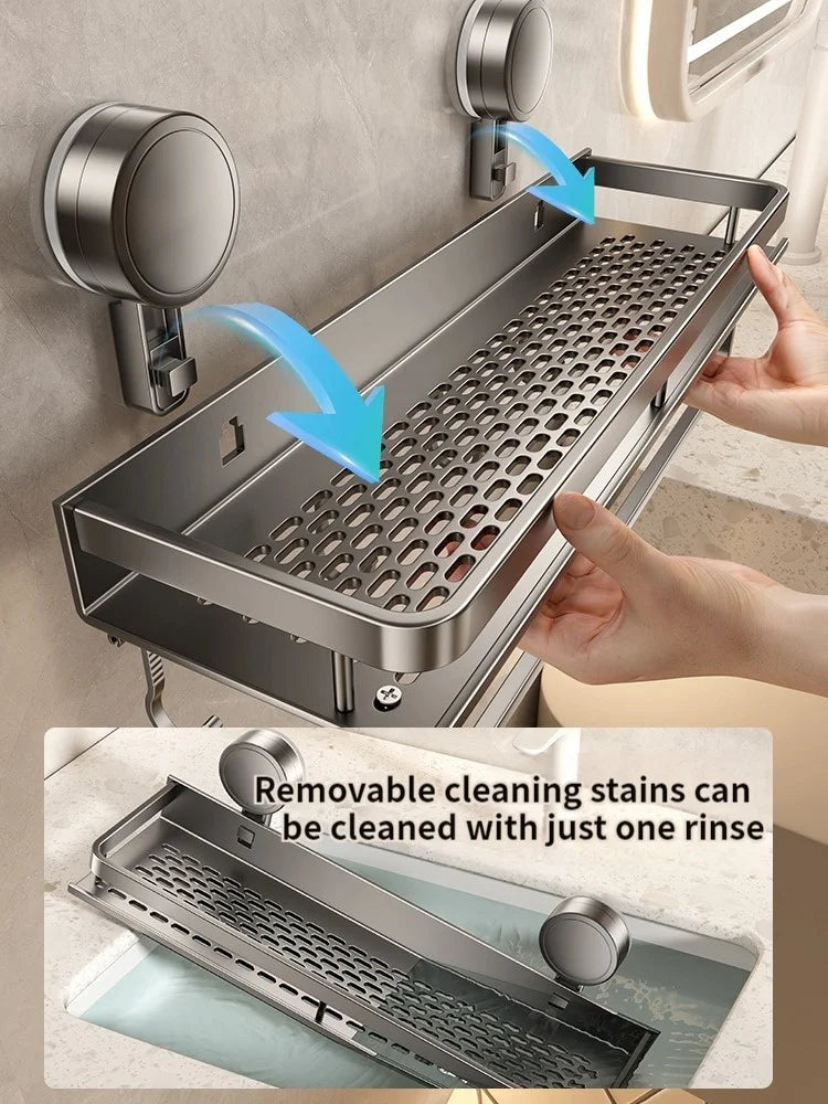 Suction Cup Bathroom Shelf – No Drill, 3 Sizes & Waterproof Wall Mount