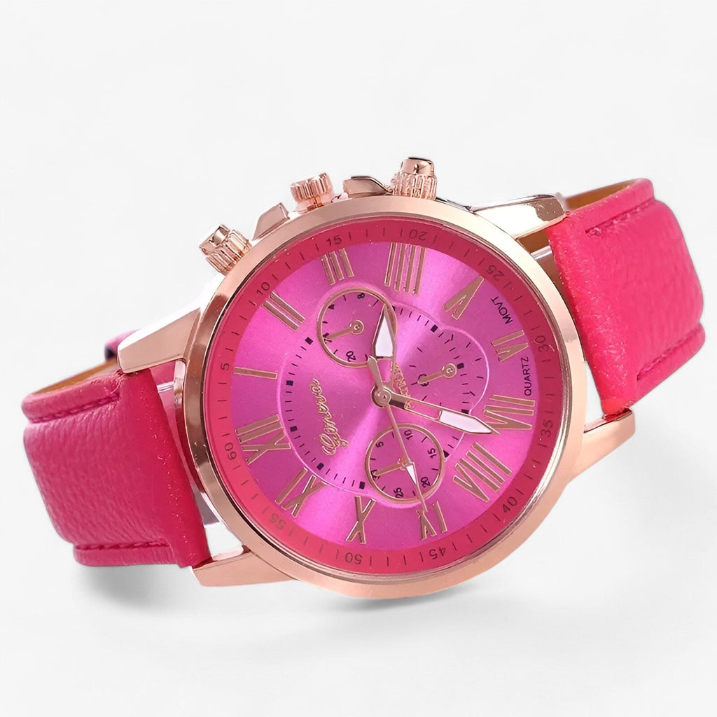 Elegant Women's Watch – Leather Strap, Roman Numeral Dial & Classic Design