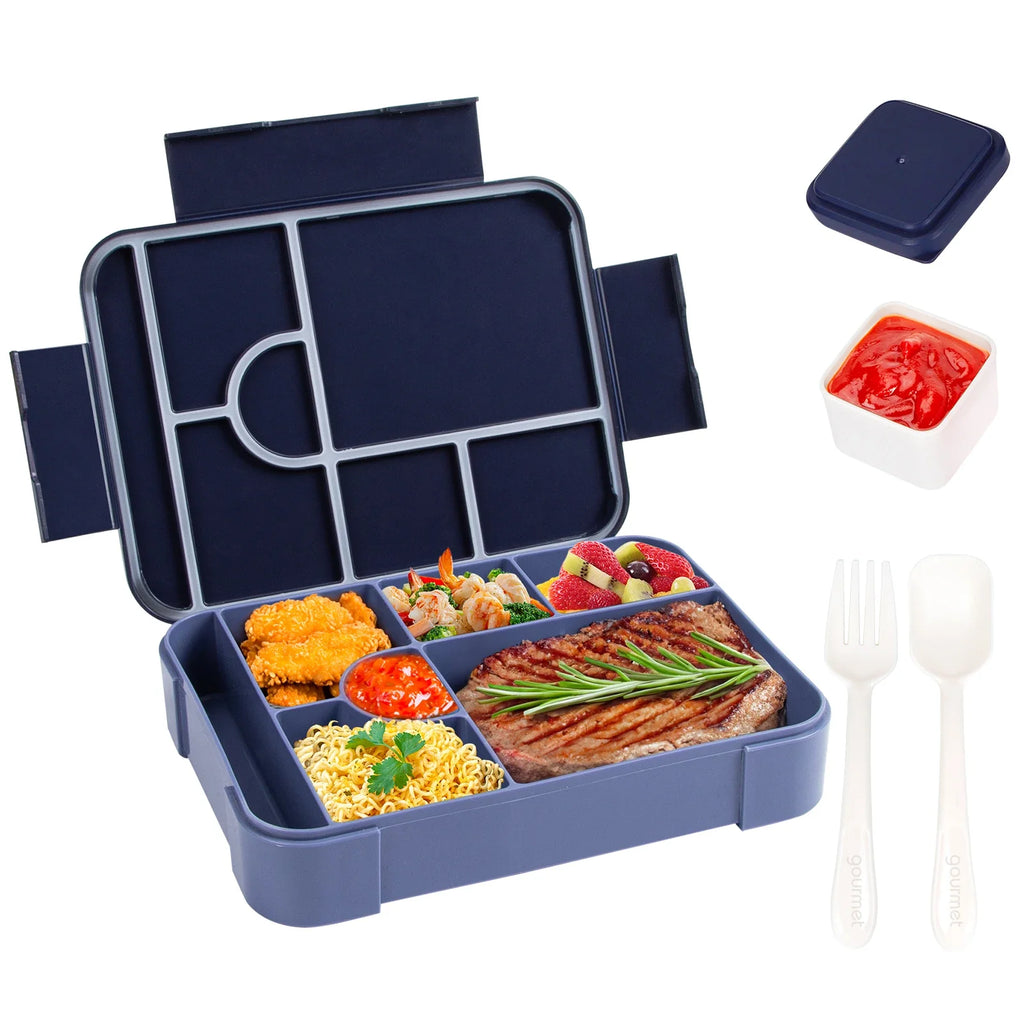 Bento Lunch Boxes – 1330ml, 7 Compartments, Leak-Proof with Cutlery