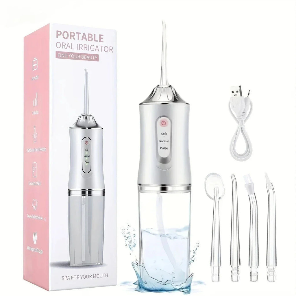 Portable Water Flosser – 4 Cleaning Heads & 3 Modes, IPX7