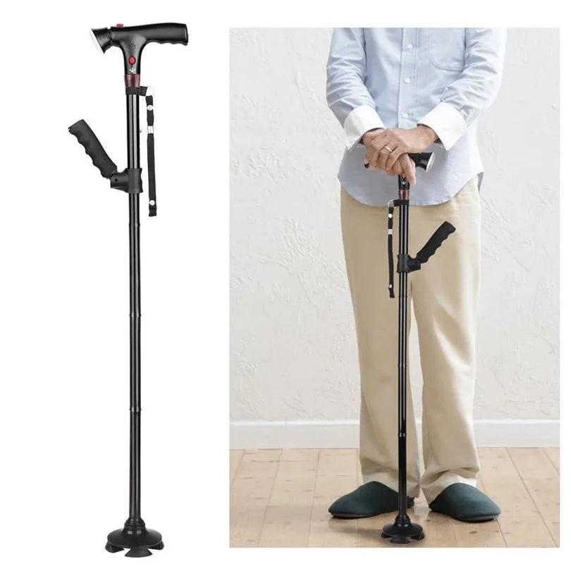 Foldable Walking Cane with LED Light – Alarm Function &amp; Adjustable