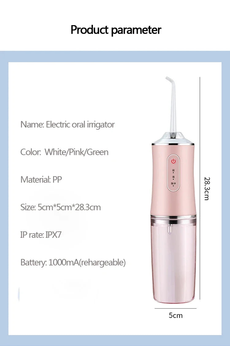 Portable Water Flosser – 4 Cleaning Heads & 3 Modes, IPX7