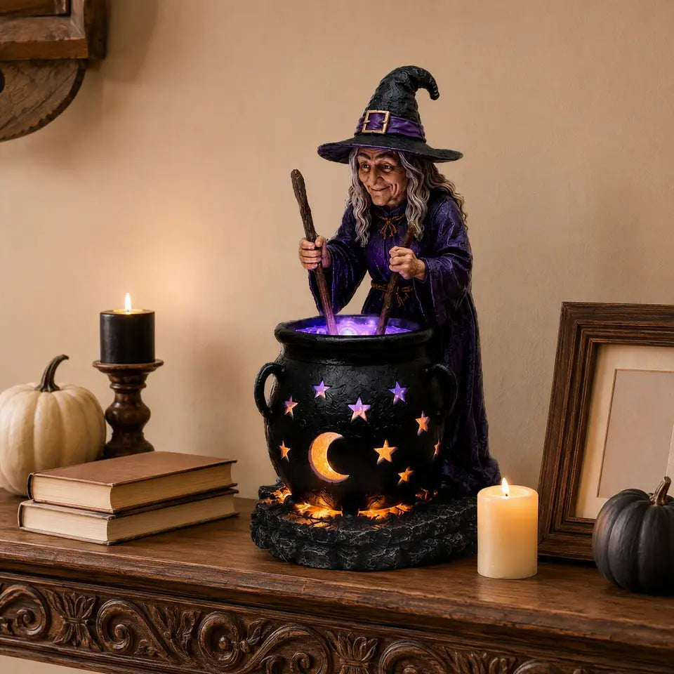 Solar Witch Cauldron Garden Light for Halloween