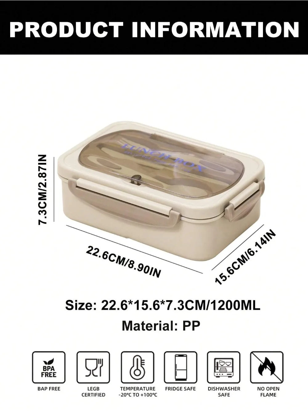 Bento Lunch Boxes – 4-Compartment 1200ml, Leak-Proof with Utensils