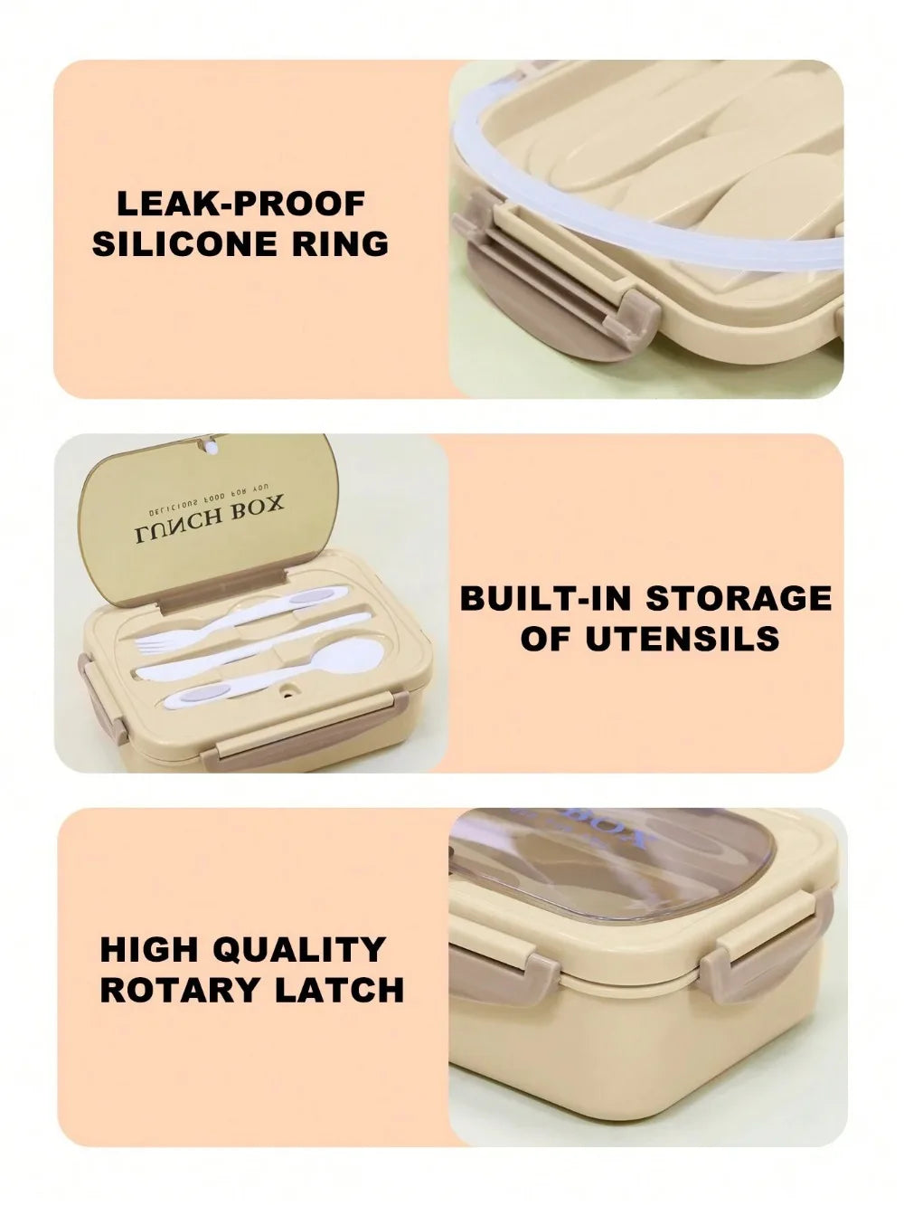 Bento Lunch Boxes – 4-Compartment 1200ml, Leak-Proof with Utensils