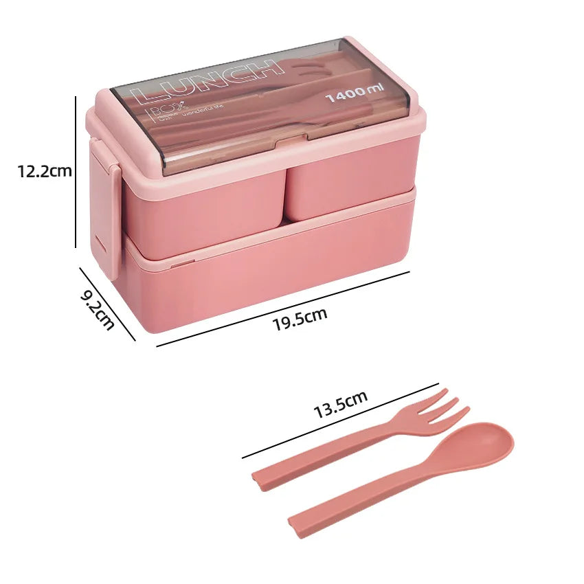Bento Lunch Boxes – 1400ml Double Layer, Leak-Proof with Fork &amp; Spoon