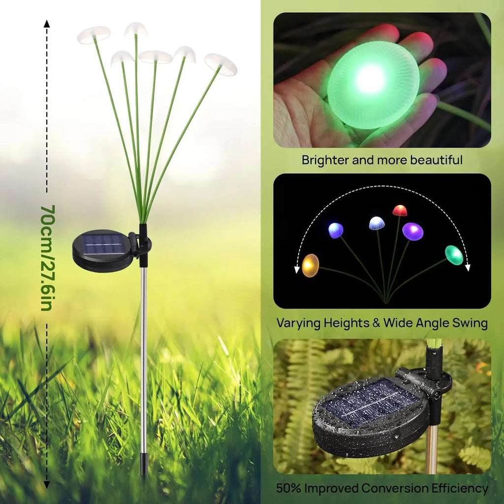Solar Mushroom Garden Light Set of 2 – 6 Swaying Heads & Decorative