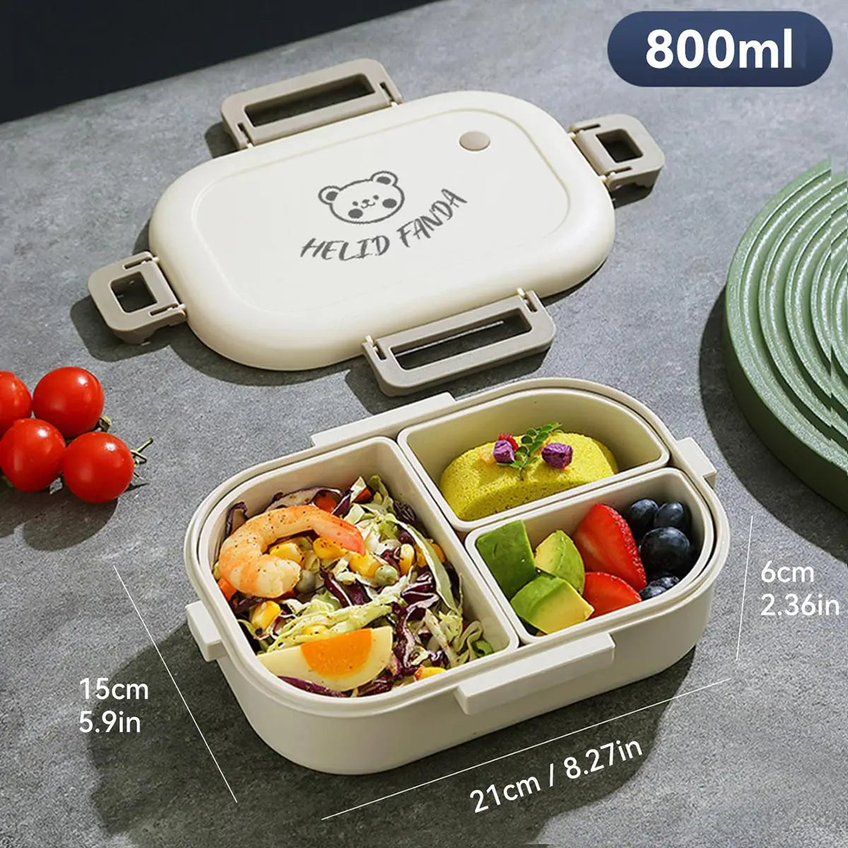 Bento Lunch Boxes – 3-Compartment 800ml, Leak-Proof &amp; Microwave Safe