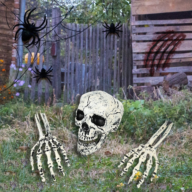 Bone-Tone Skull and Skeletal Arm Decoration Set