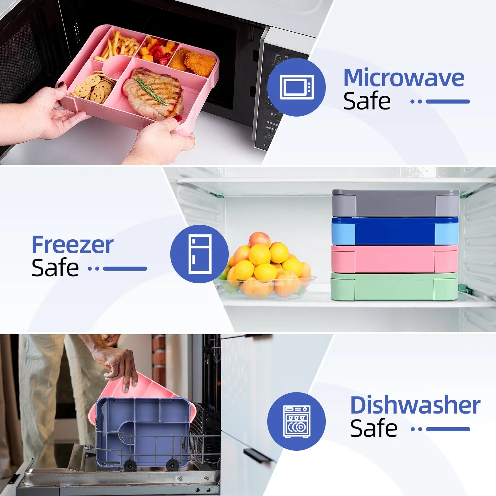 Bento Lunch Boxes – 1330ml, 7 Compartments, Leak-Proof with Cutlery