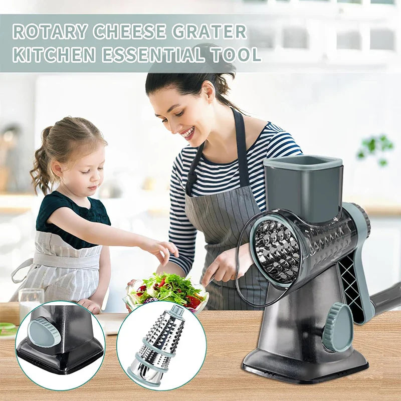 Rotary Cheese Grater – 3 Interchangeable Drums & Easy Cleaning