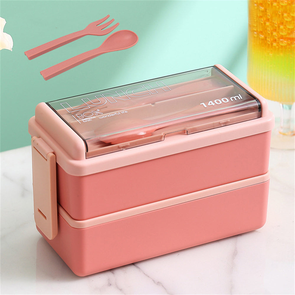Bento Lunch Boxes – 1400ml Double Layer, Leak-Proof with Fork &amp; Spoon