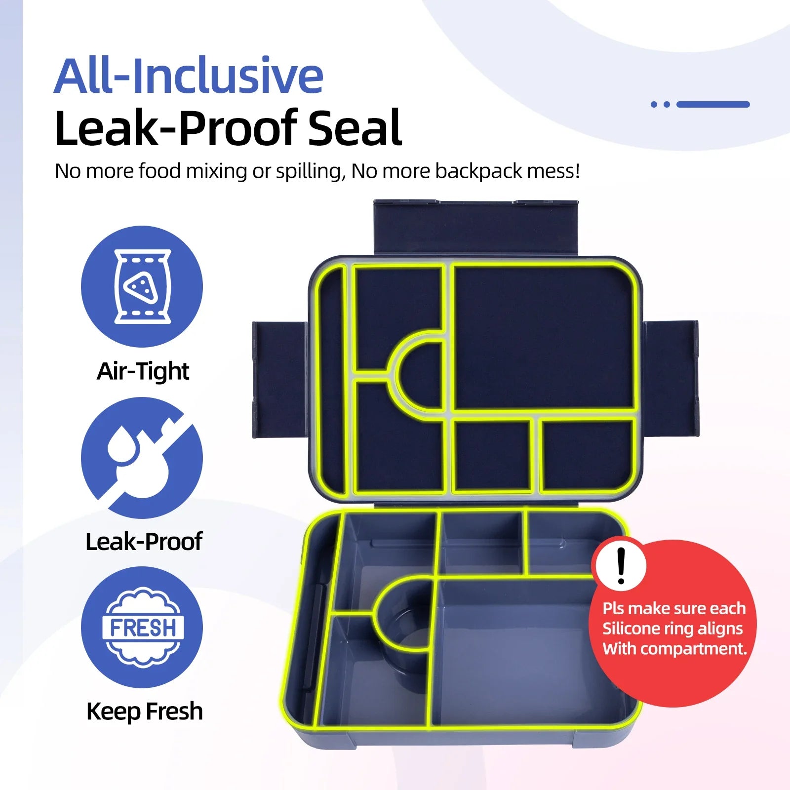 Bento Lunch Boxes – 1330ml, 7 Compartments, Leak-Proof with Cutlery