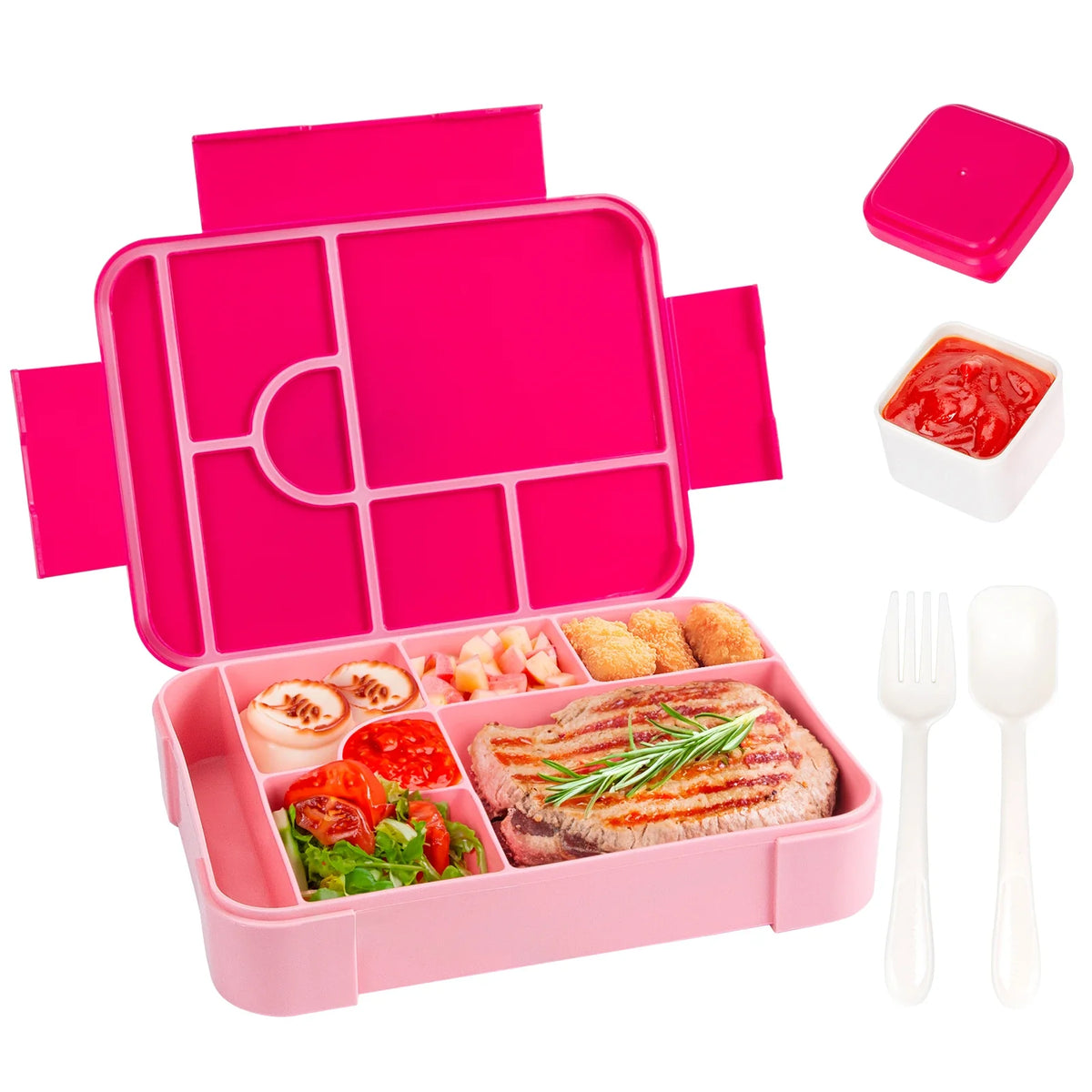 Bento Lunch Boxes – 1330ml, 7 Compartments, Leak-Proof with Cutlery