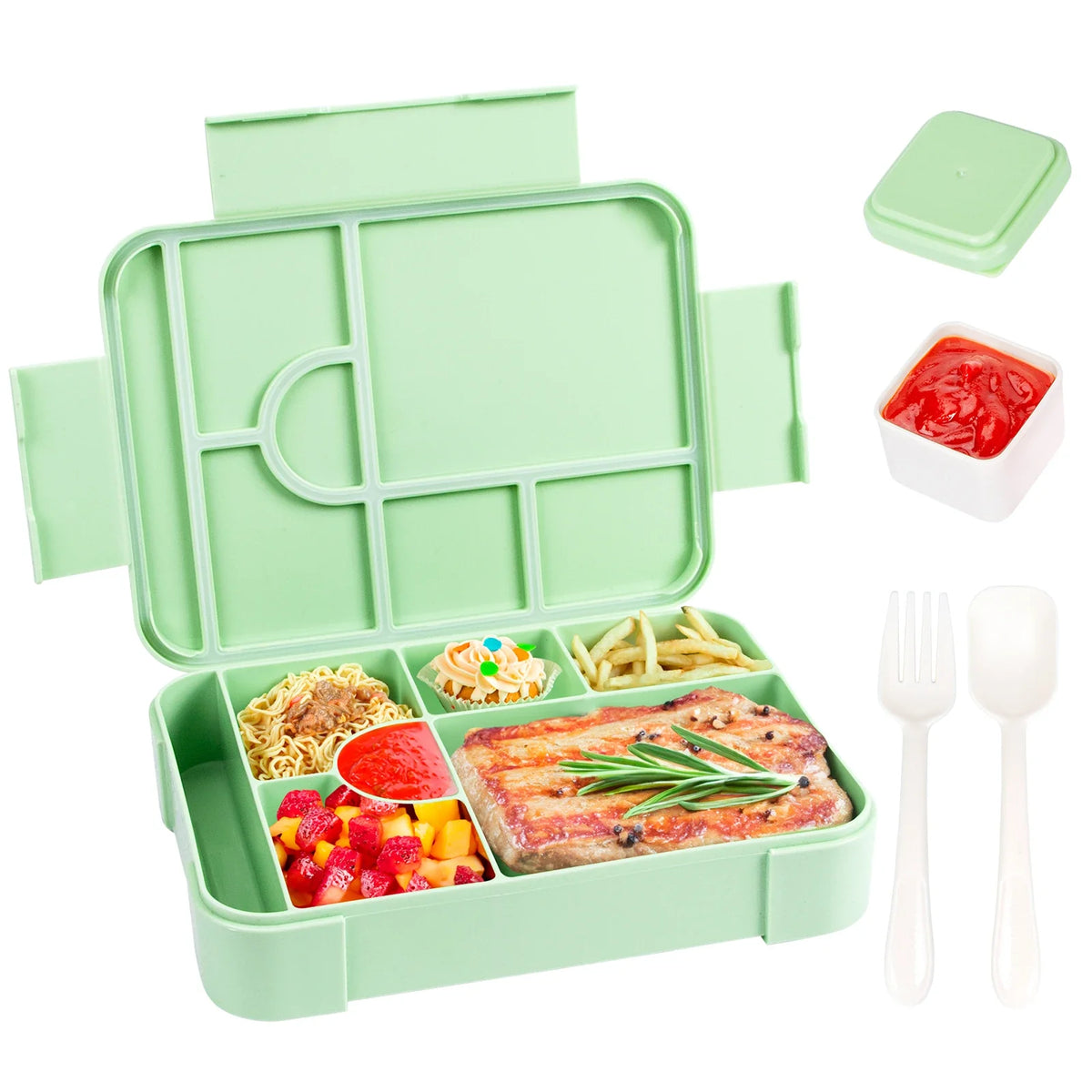 Bento Lunch Boxes – 1330ml, 7 Compartments, Leak-Proof with Cutlery