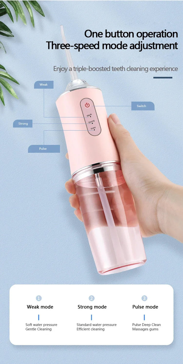 Portable Water Flosser – 4 Cleaning Heads & 3 Modes, IPX7