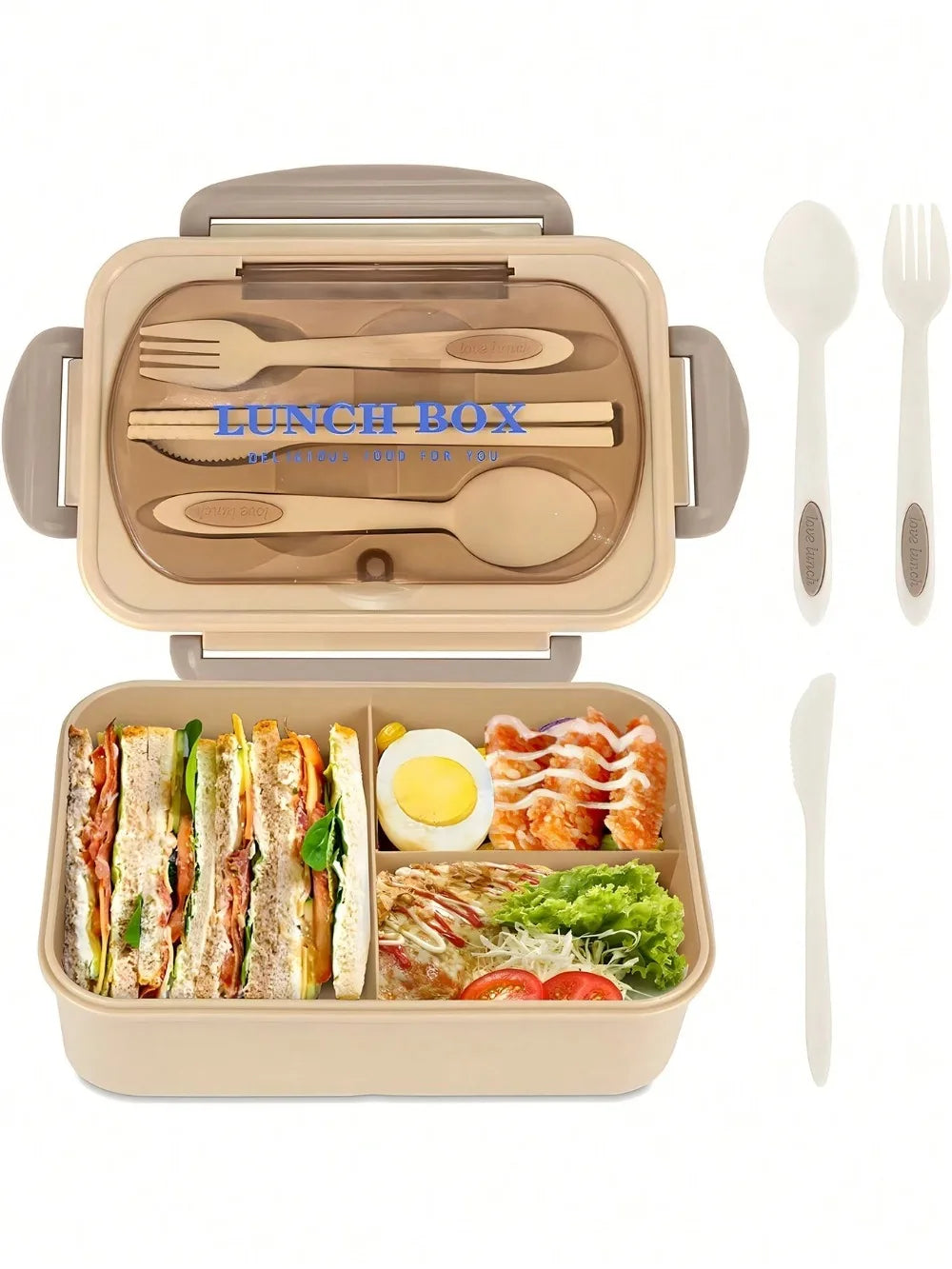 Bento Lunch Boxes – 4-Compartment 1200ml, Leak-Proof with Utensils