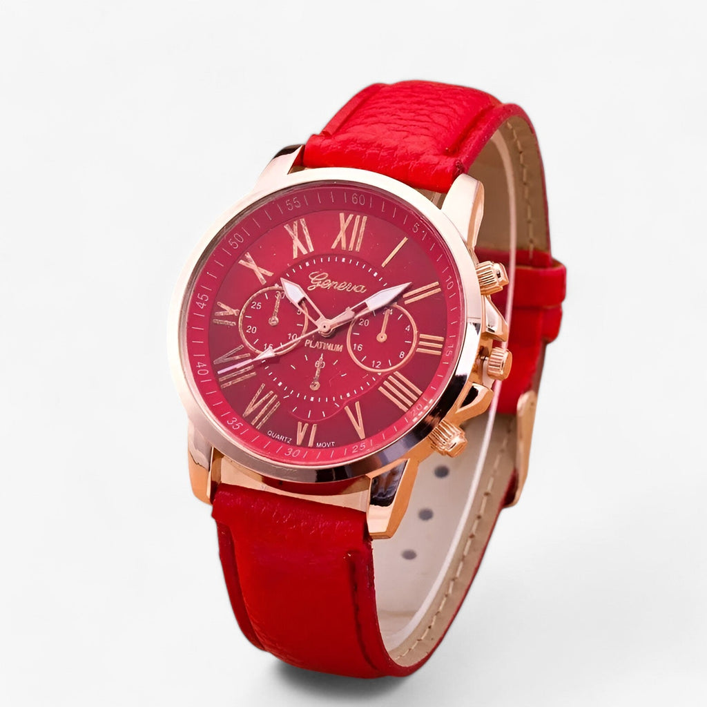Elegant Women's Watch – Leather Strap, Roman Numeral Dial & Classic Design