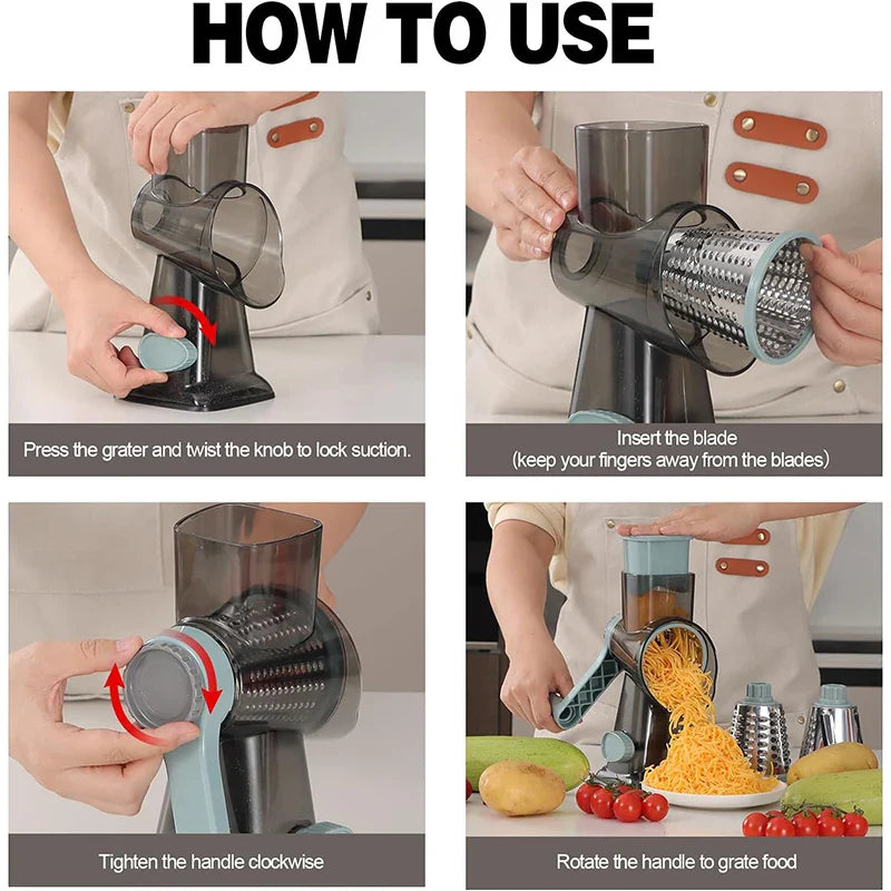 Rotary Cheese Grater – 3 Interchangeable Drums & Easy Cleaning