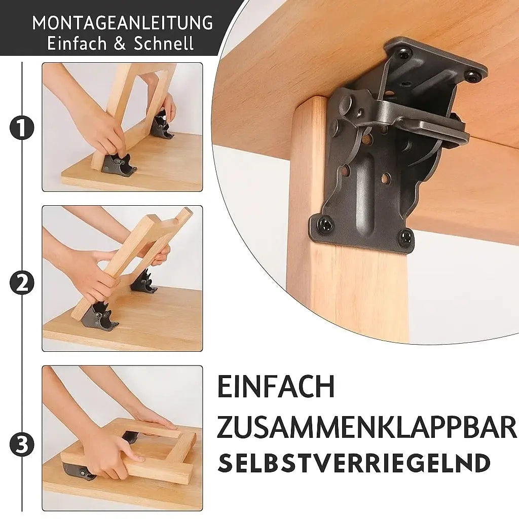 Auto-Lock Folding Bracket 90° 2-Pack – 225kg Rated & Self-Locking Design