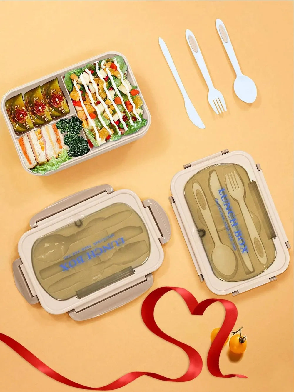 Bento Lunch Boxes – 4-Compartment 1200ml, Leak-Proof with Utensils