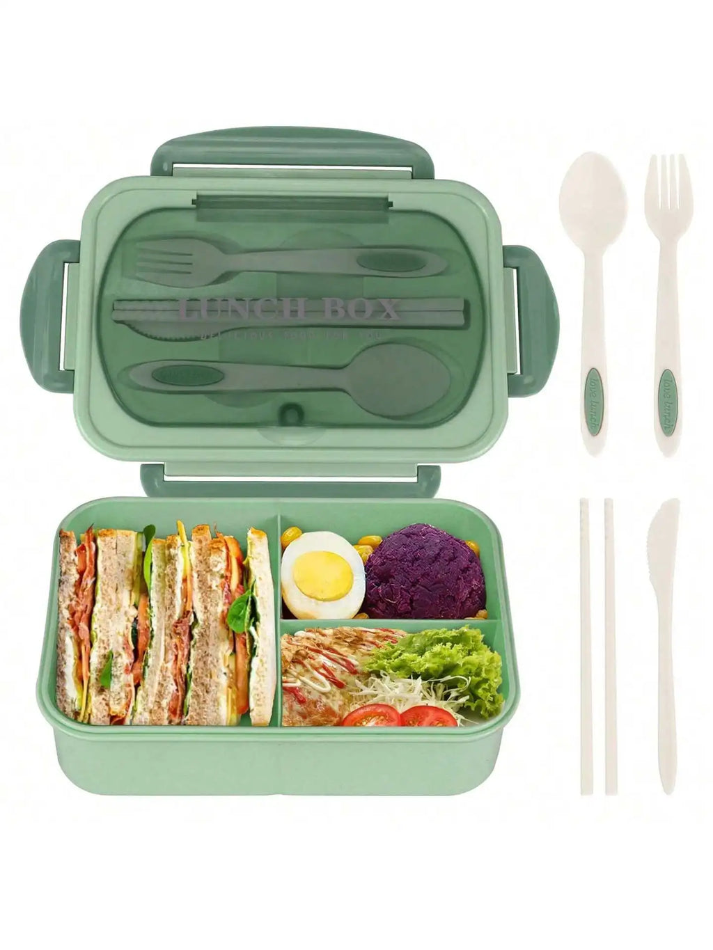 Bento Lunch Boxes – 4-Compartment 1200ml, Leak-Proof with Utensils